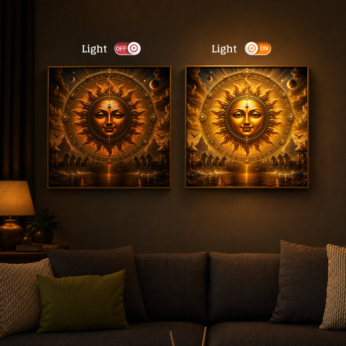 Divine Surya Dev Modern Luxury Backlight Square Wall Art
