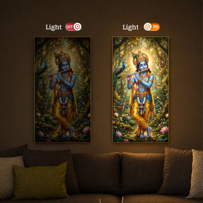 Loving Krishna Modern Luxury Backlight Vertical Wall Art