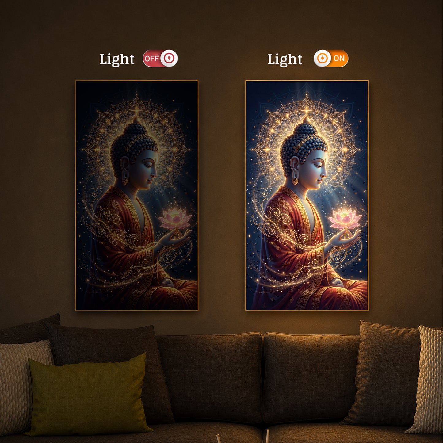 Depiction Of Buddha Modern Luxury Backlight Vertical Wall Art
