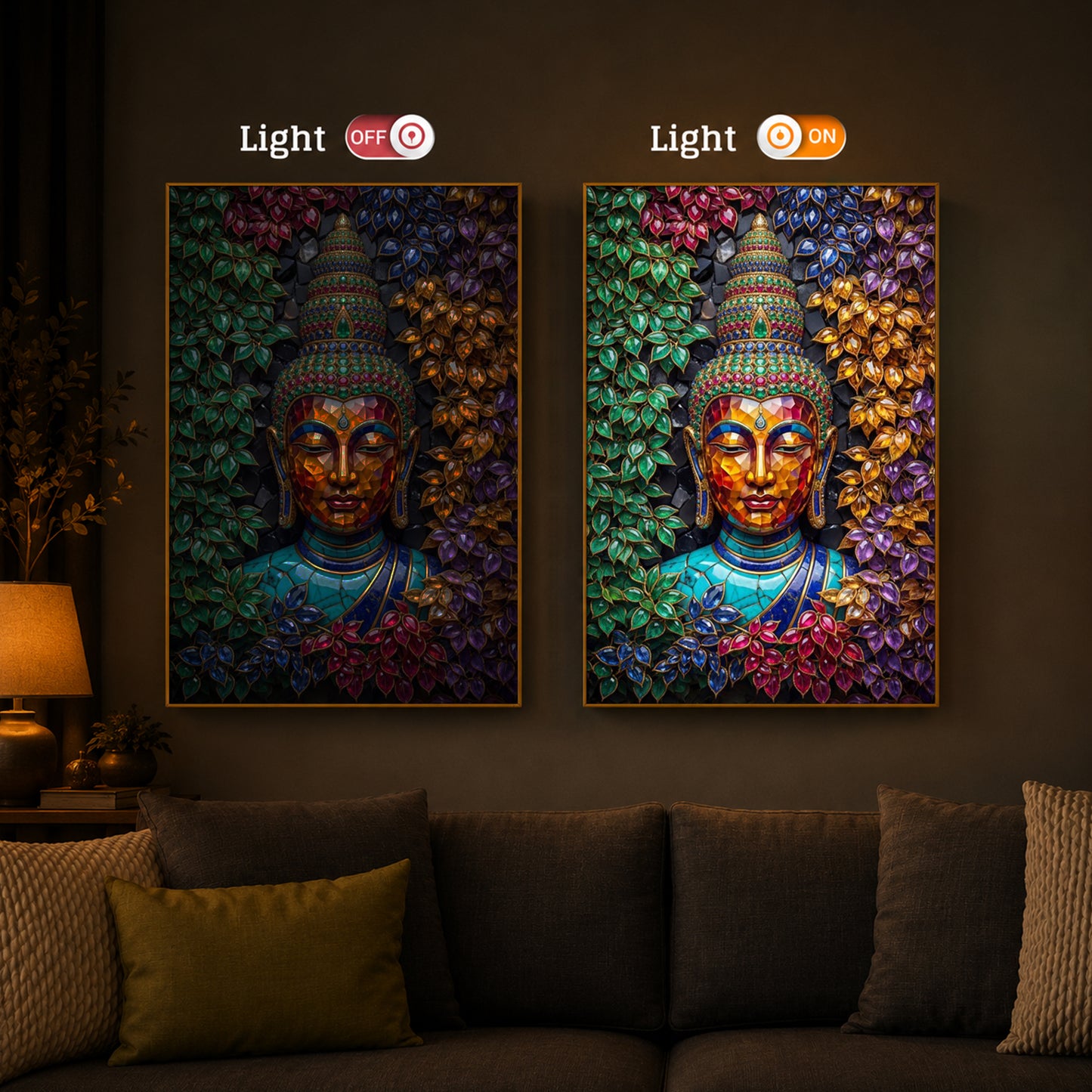 Buddha Colorful Modern Luxury Backlight Vertical Wall Art