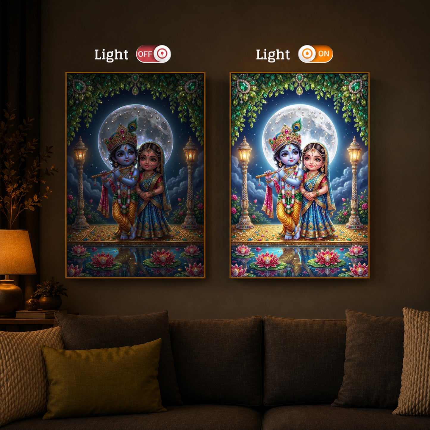 Little Radha Krishna Modern Luxury Backlight Vertical Wall Art