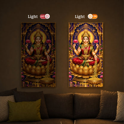 Goddess Maa Laxmi Modern Luxury Backlight Vertical Wall Art