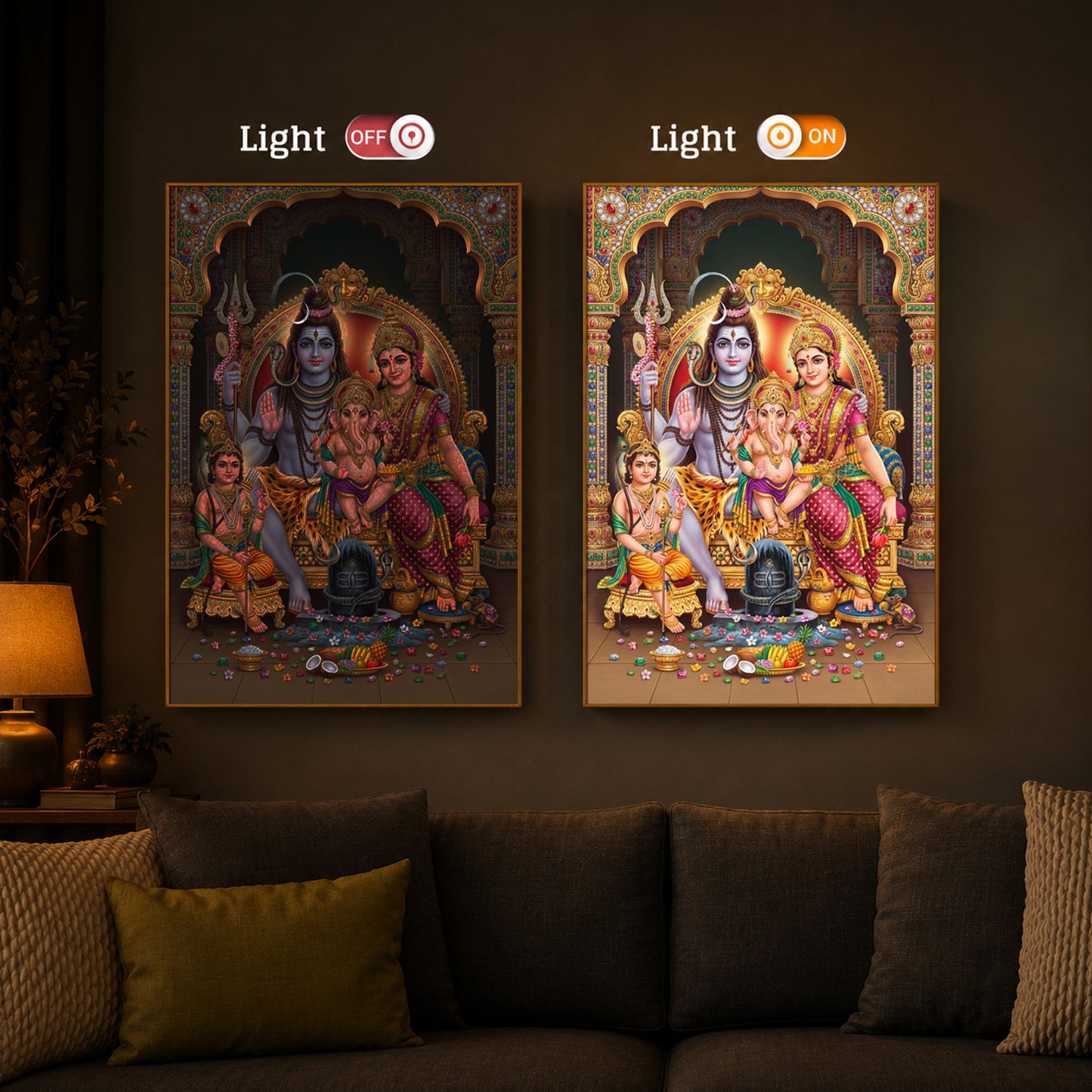 Shiva Parivar Modern Luxury Backlight Vertical Wall Art