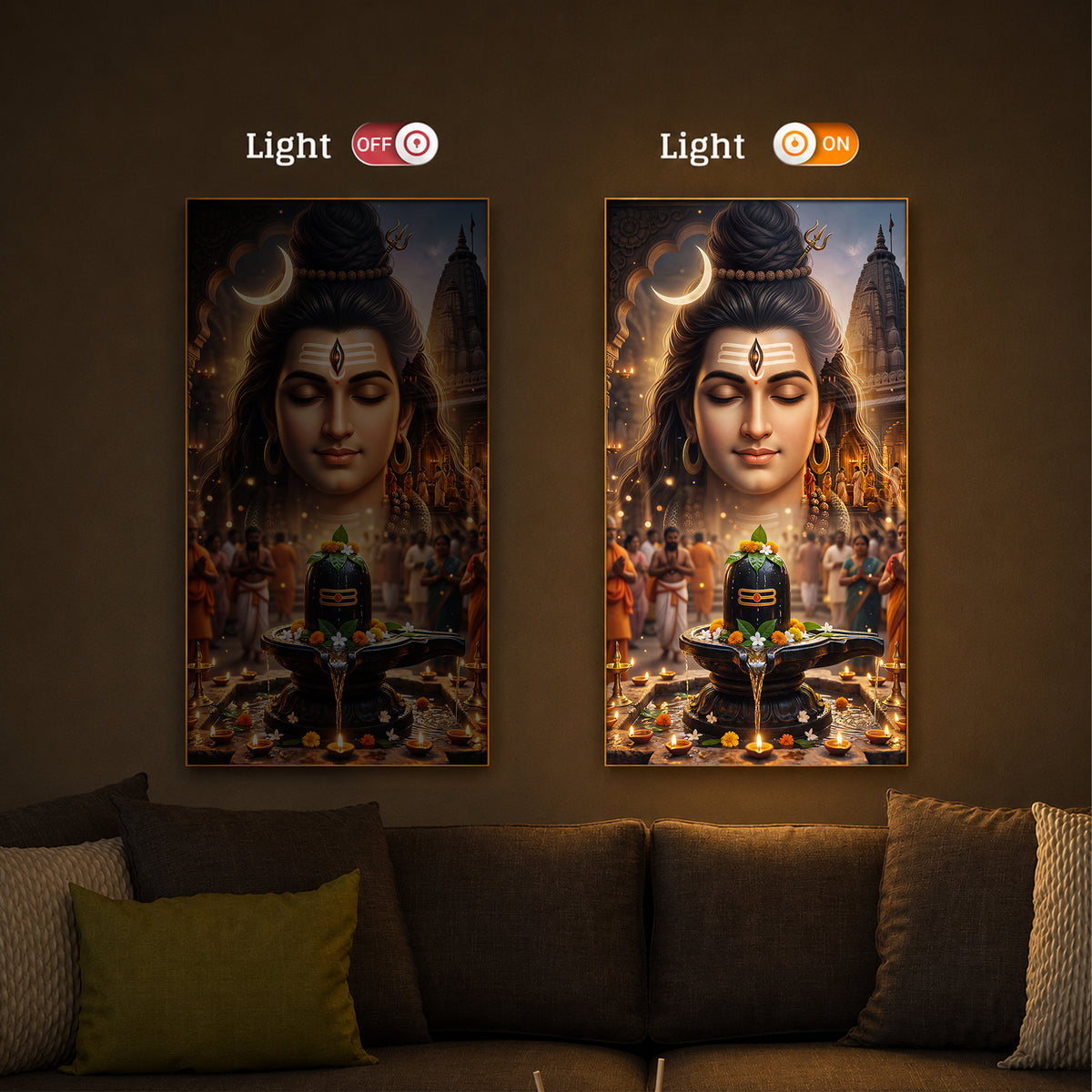 Lord Shiva Modern Luxury Backlight Vertical Wall Art
