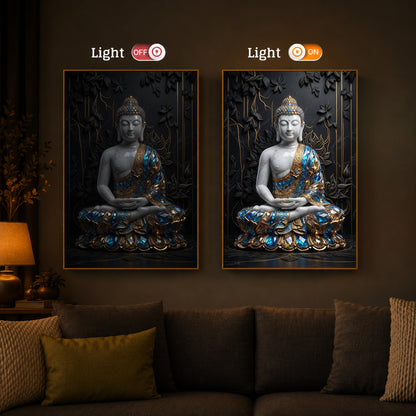 Serene Lord Buddha Modern Luxury Backlight Vertical Wall Art