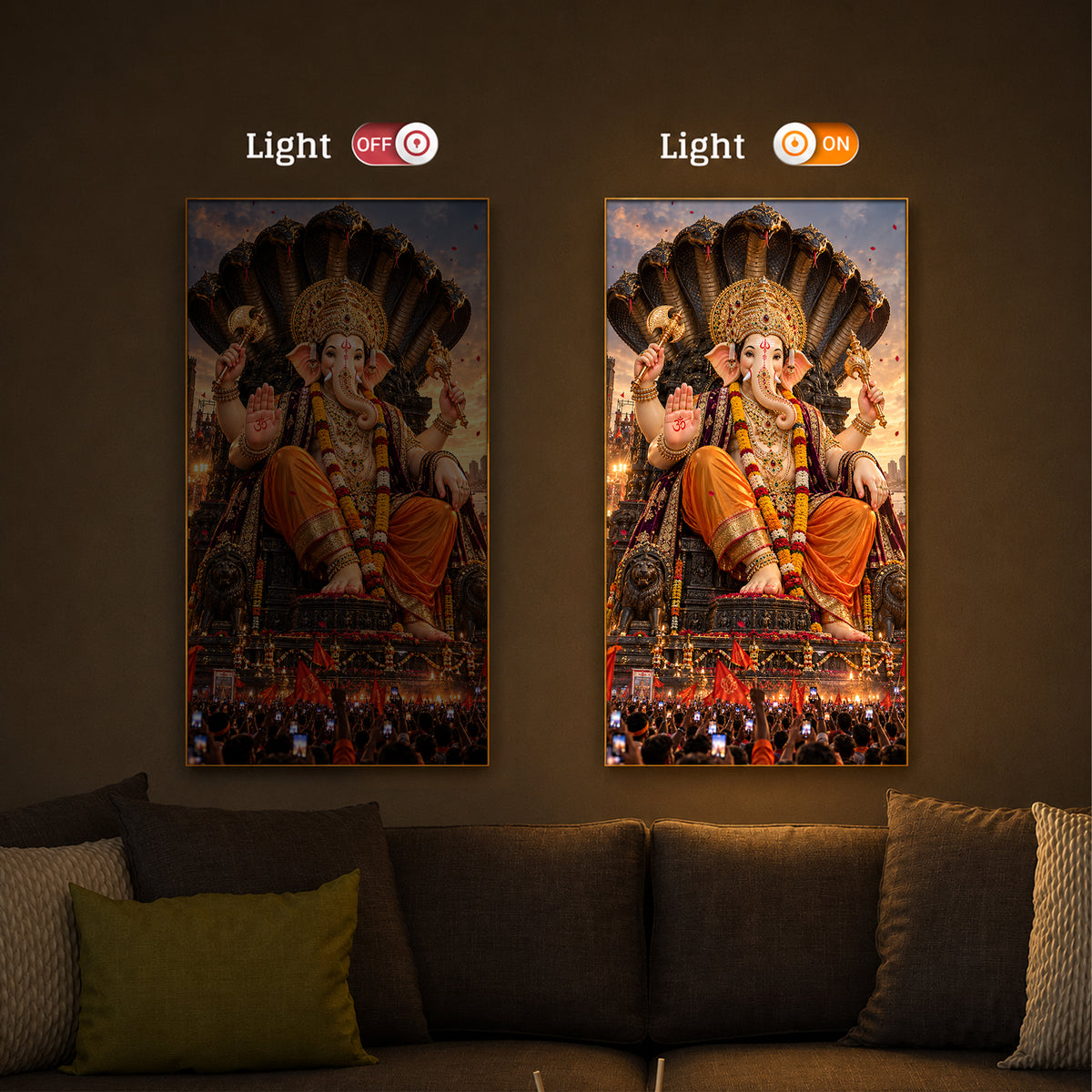 Lalbaugcha Raja Divine Darshan Modern Luxury Backlight Vertical Wall Art