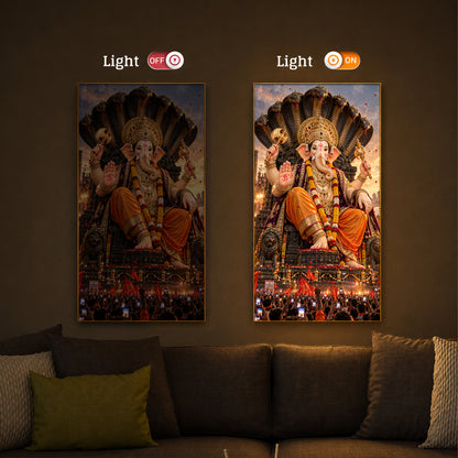 Lalbaugcha Raja Divine Darshan Modern Luxury Backlight Vertical Wall Art