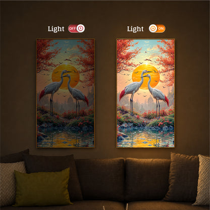 Beautiful Birds Modern Luxury Backlight Vertical Wall Art