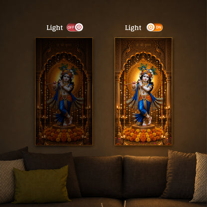 Spiritual Jai Shri Krishna Modern Luxury Backlight Vertical Wall Art