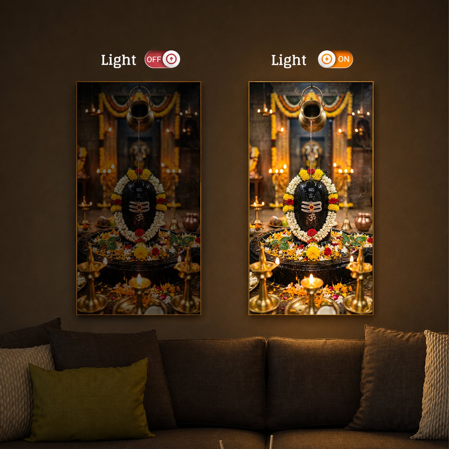 Somnath Jyotirlinga Modern Luxury Backlight Vertical Wall Art