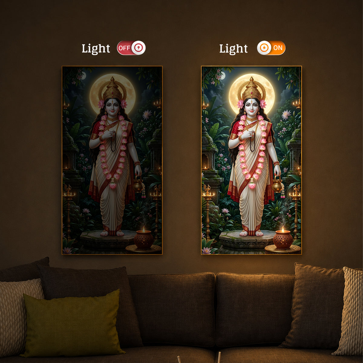 Maa Brahmacharini Modern Luxury Backlight Vertical Wall Art