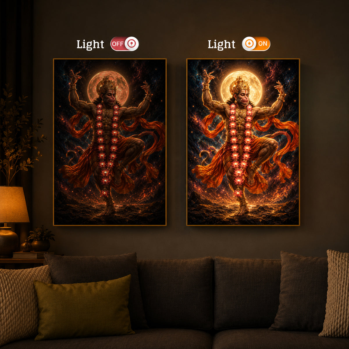 Dancing Hanuman Modern Luxury Backlight Vertical Wall Art