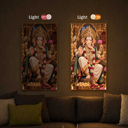 Ganapati Bappa Divine Blessings Modern Luxury Backlight Vertical Wall Art