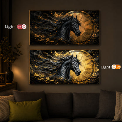 Abstract Black Horse Modern Luxury Backlight Horizontal Wall Art