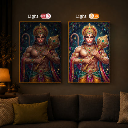 Pavan Putra Hanuman Ji Modern Luxury Backlight Vertical Wall Art