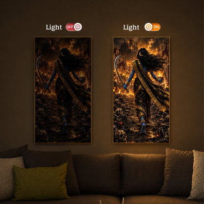 Maa Kalaratri Bhadrakali Modern Luxury Backlight Vertical Wall Art