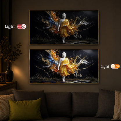 Embedded Buddha Modern Luxury Backlight Horizontal Wall Art