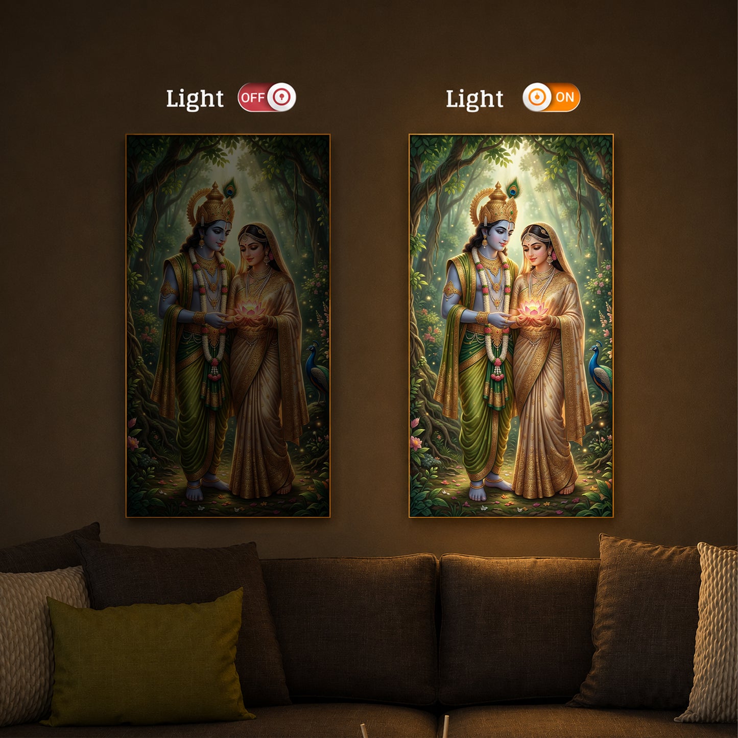 Shree Radhe Krishna Modern Luxury Backlight Vertical Wall Art