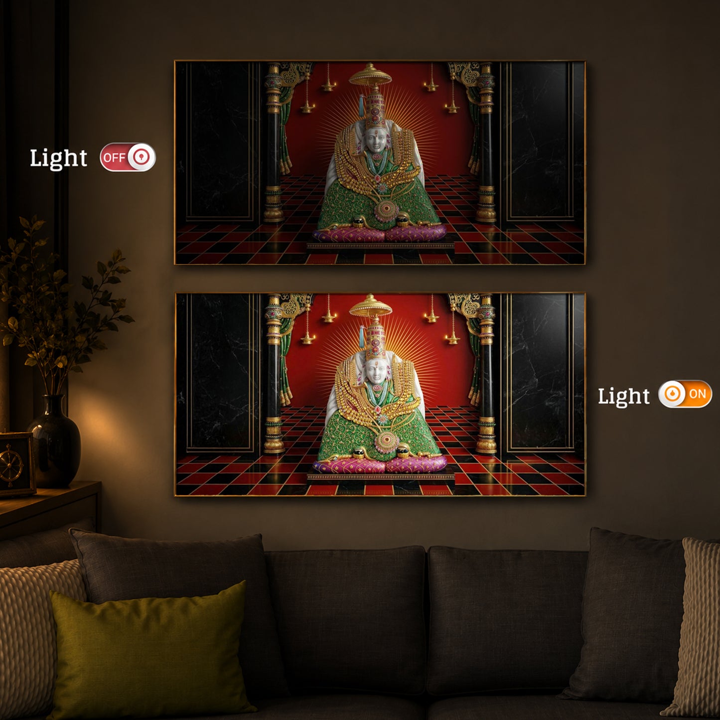 Shri Tulja Bhavani Modern Luxury Backlight Horizontal Wall Art