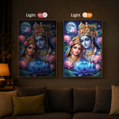 Radha Krishna Divine Togetherness Modern Luxury Backlight Vertical Wall Art