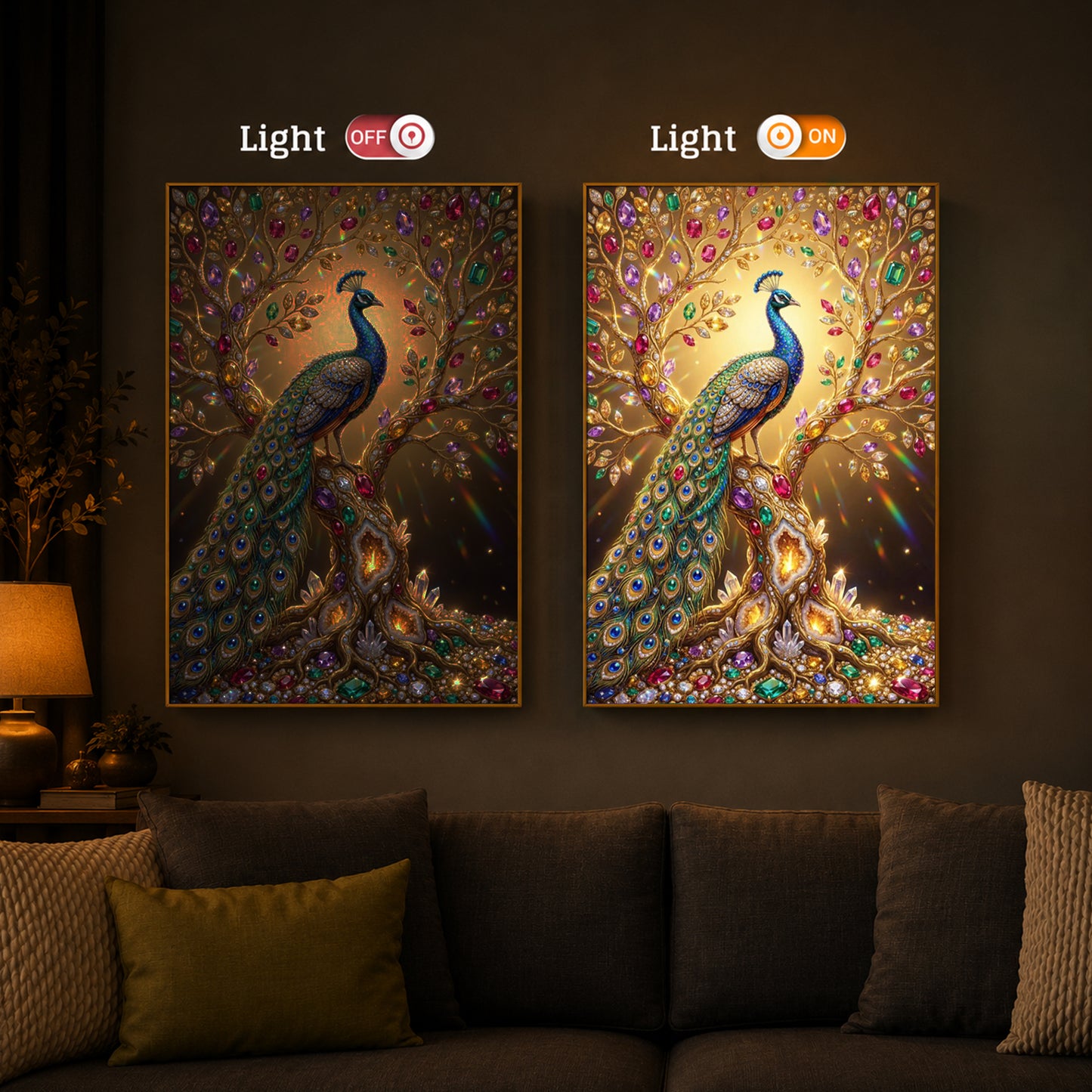 Colourful Peacock Modern Luxury Backlight Vertical Wall Art