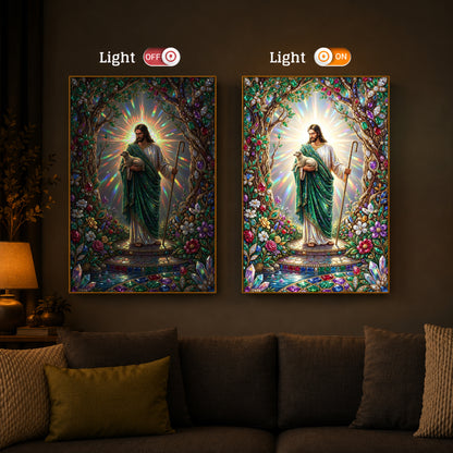 Divine Good Shepherd Jesus Modern Luxury Backlight Vertical Wall Art
