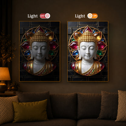 White Buddha Face Modern Luxury Backlight Vertical Wall Art