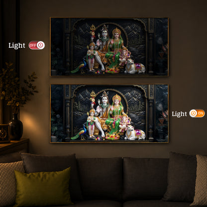 Lord Shiva With Family Modern Luxury Backlight Horizontal Wall Art