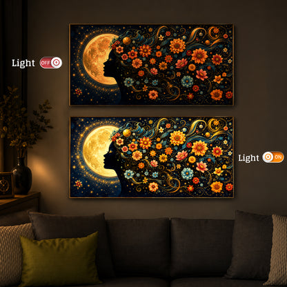 Dreamy Moon Girl Modern Luxury Backlight Horizontal Wall Art