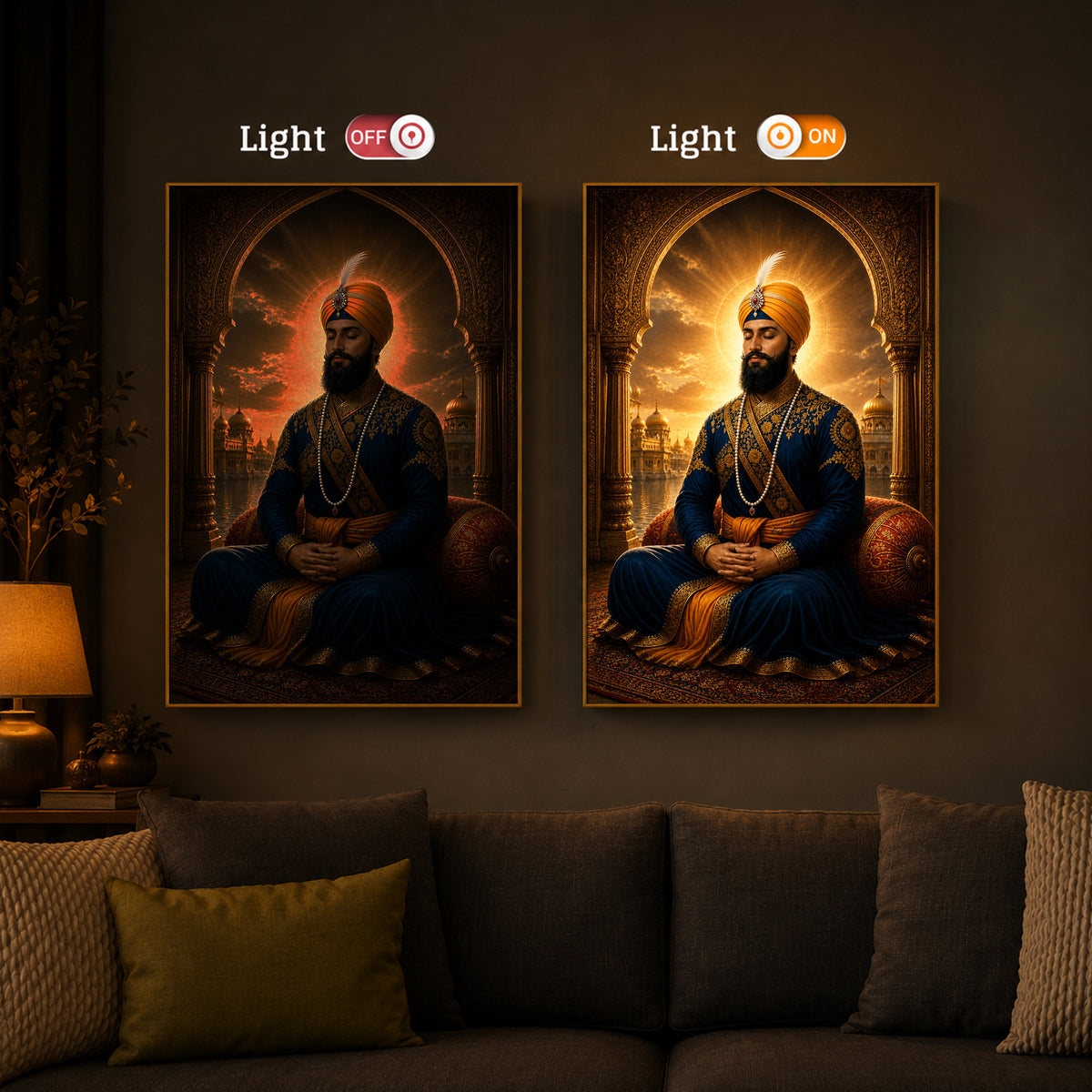 Majestic Guru Gobind Singh Ji Modern Luxury Backlight Vertical Wall Art