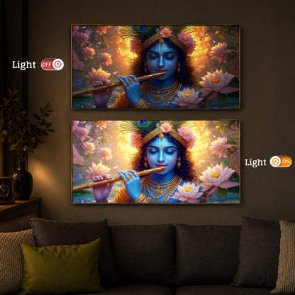 Shree Krishna Modern Luxury Backlight Horizontal Wall Art
