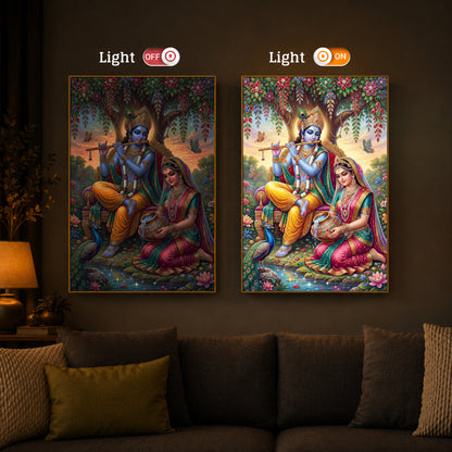 Krishna’s Flute with Radha’s Devotion Modern Luxury Backlight Vertical Wall Art