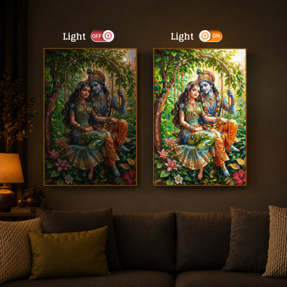 Radha Krishna Modern Luxury Backlight Vertical Wall Art