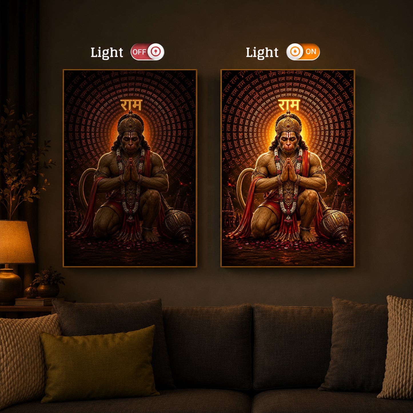 Bajrang Bali Modern Luxury Backlight Vertical Wall Art