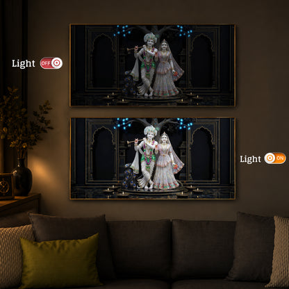 Radha Krishna With Flute Modern Luxury Backlight Horizontal Wall Art