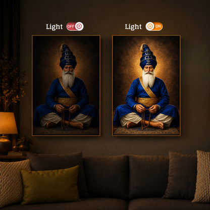 Divine Meditating Sikh Warrior Saint Modern Luxury Backlight Vertical Wall Art