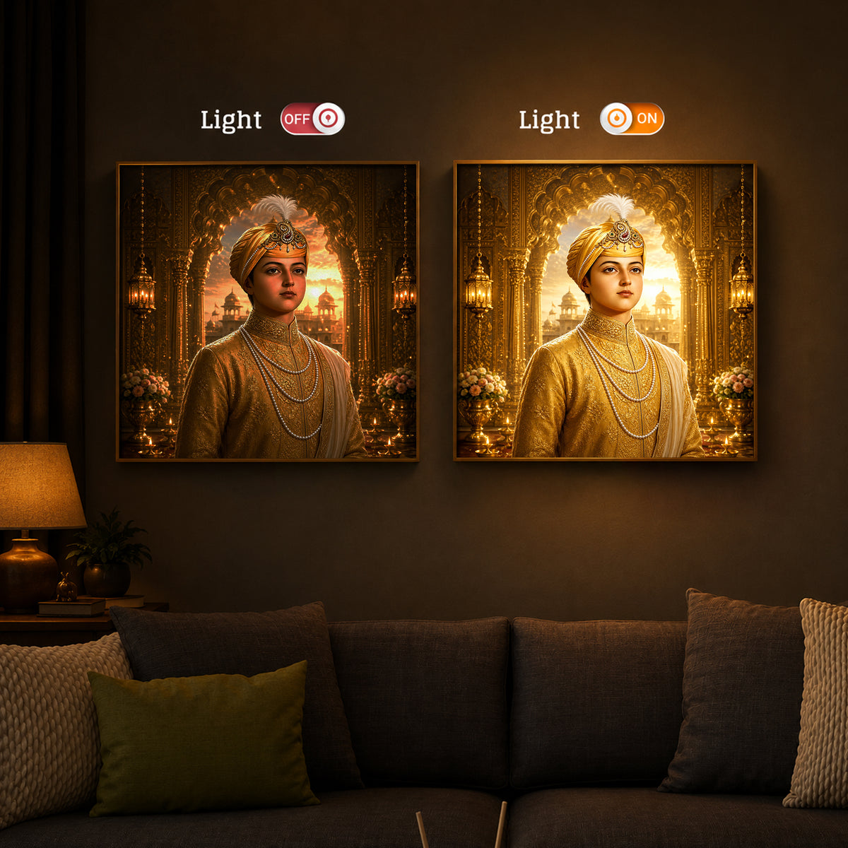 Guru Har Krishan Ji Modern Luxury Backlight Square Wall Art