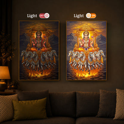 Lord Surya Dev Modern Luxury Backlight Vertical Wall Art