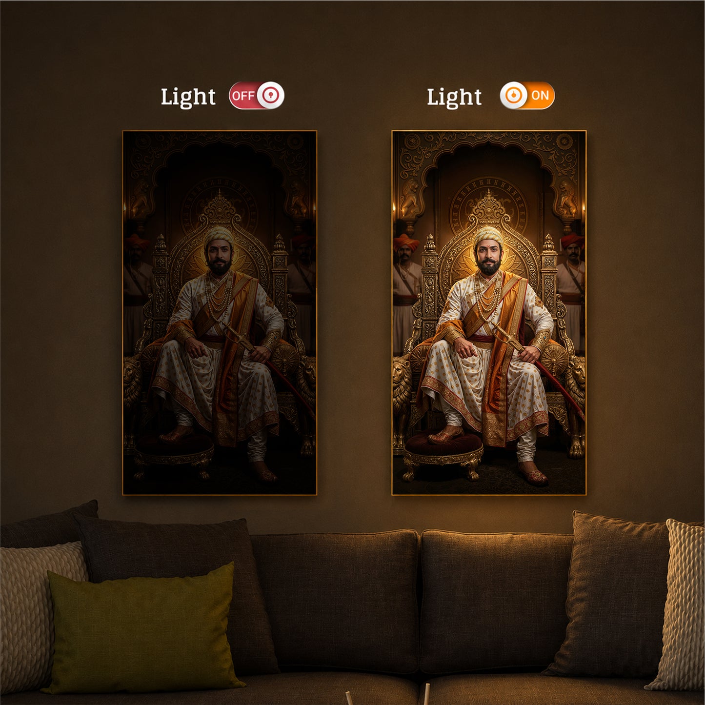 Shivaji Maharaj Modern Luxury Backlight Vertical Wall Art