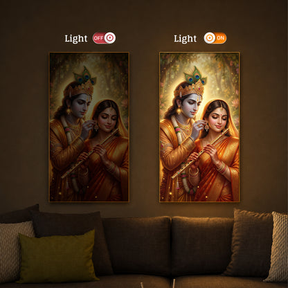 Jai Radha Krishna Modern Luxury Backlight Vertical Wall Art
