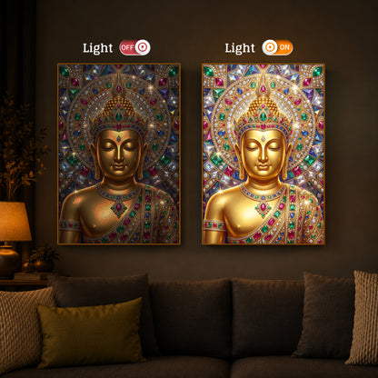 Exquisite Golden Buddha Modern Luxury Backlight Vertical Wall Art