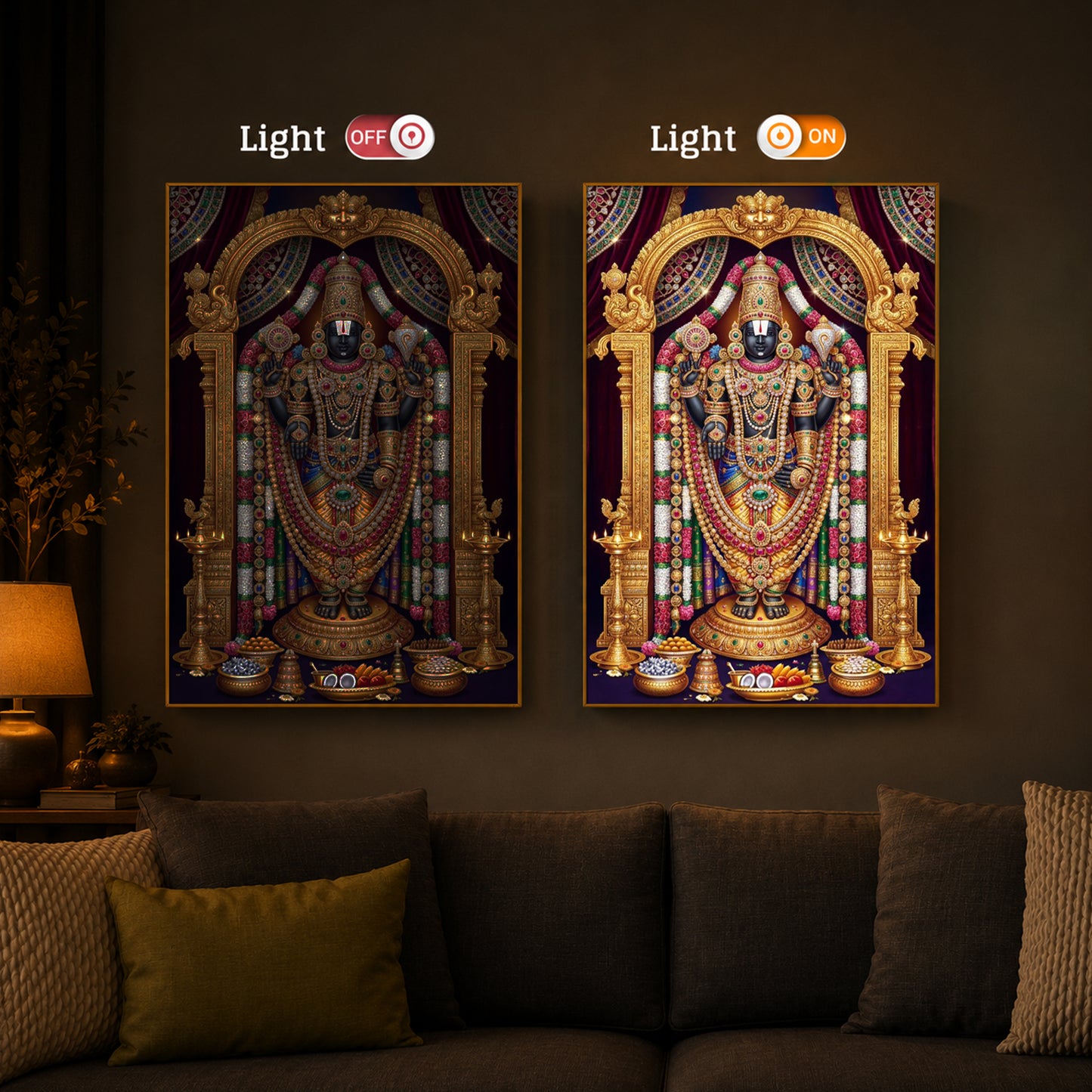 Venkateshwara Swamy Modern Luxury Backlight Vertical Wall Art