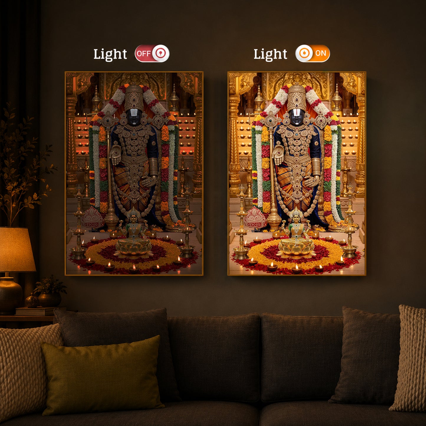 Tirupati Balaji Modern Luxury Backlight Vertical Wall Art
