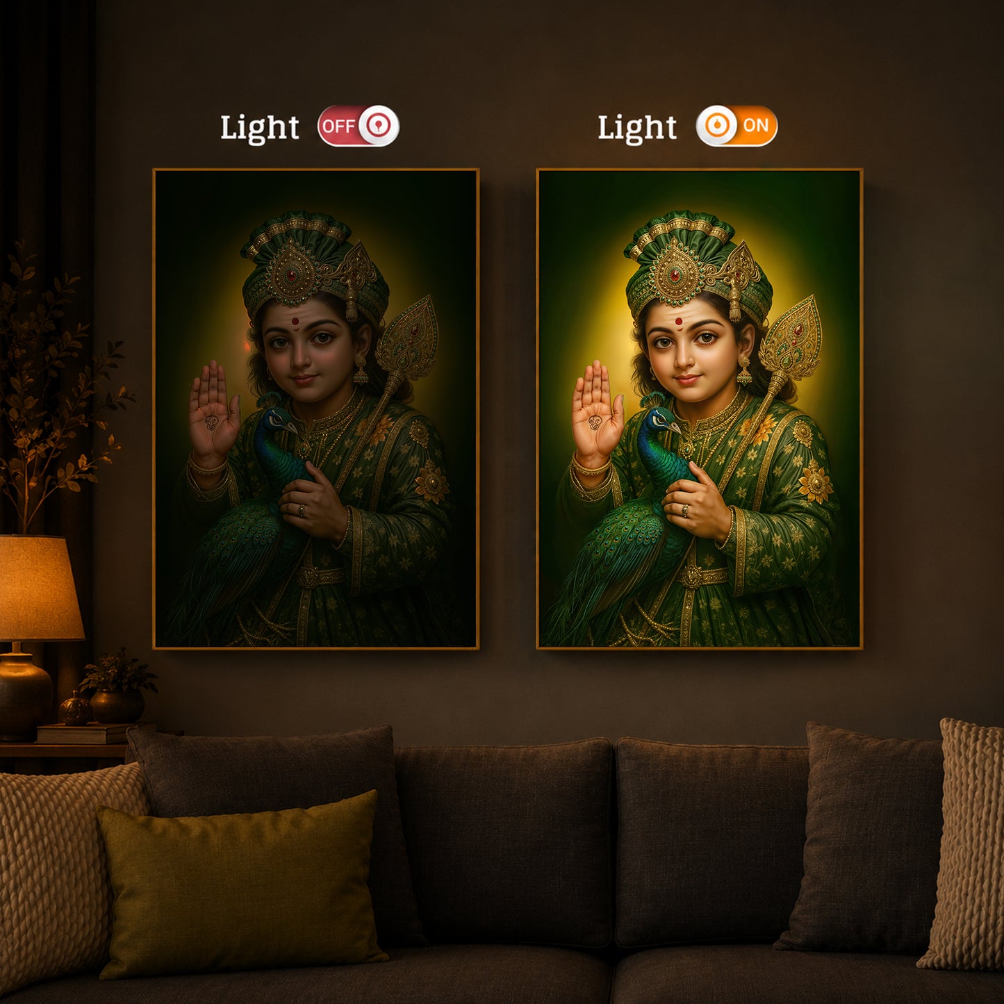 Divine Lord Murugan Modern Luxury Backlight Vertical Wall Art
