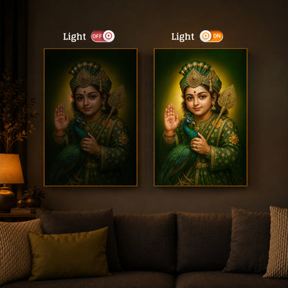 Divine Lord Murugan Modern Luxury Backlight Vertical Wall Art