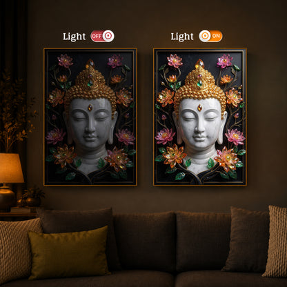 Buddha face Modern Luxury Backlight Vertical Wall Art