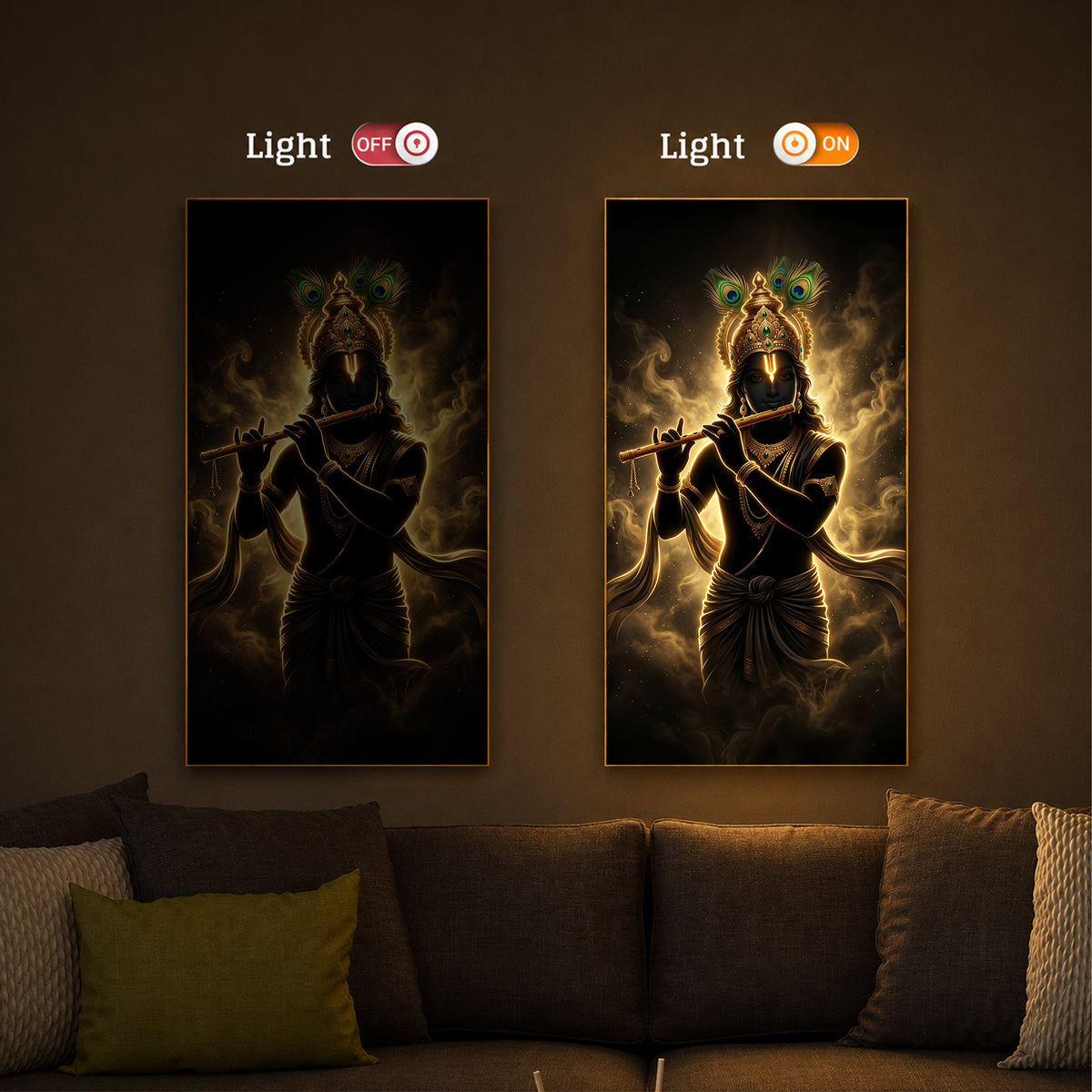 Krishna Modern Luxury Backlight Vertical Wall Art