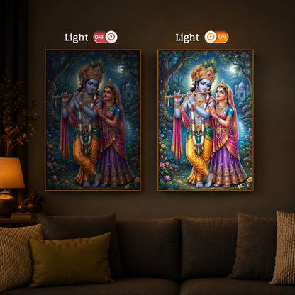 Hindu Deities Radha and Krishna Modern Luxury Backlight Vertical Wall Art
