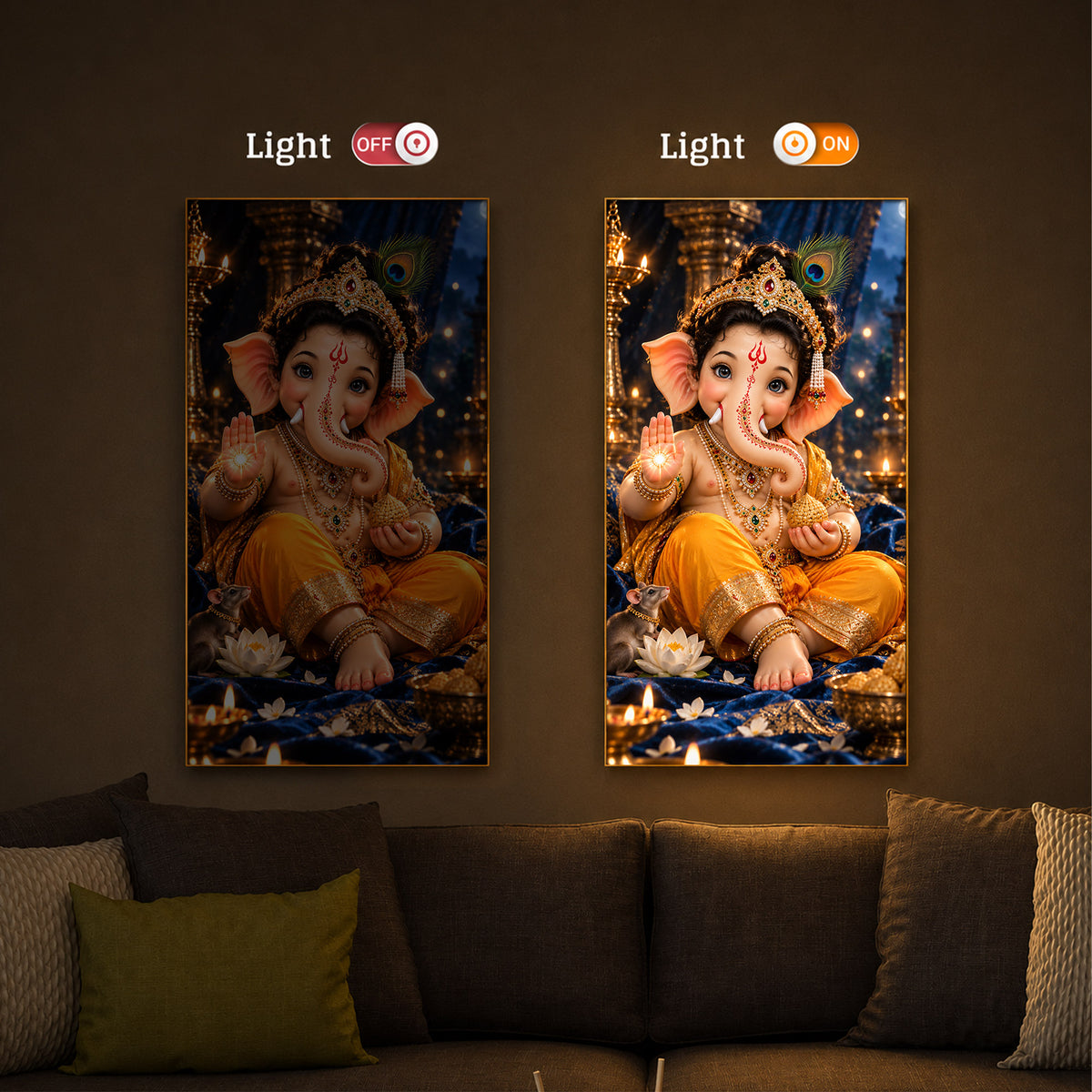 Bal Ganesha Blessings Modern Luxury Backlight Vertical Wall Art