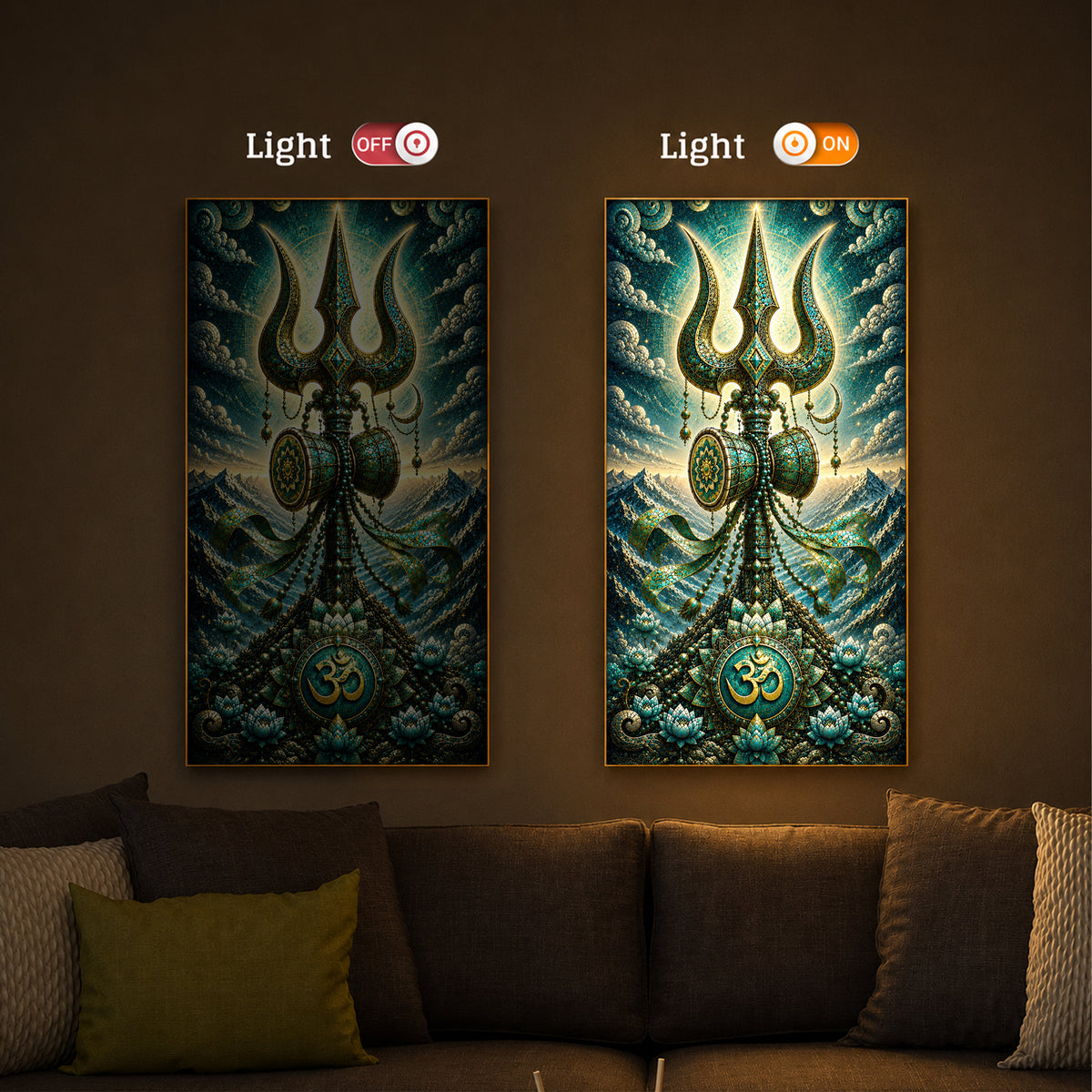 Lord Shiva's Trishul  Modern Luxury Backlight Vertical Wall Art